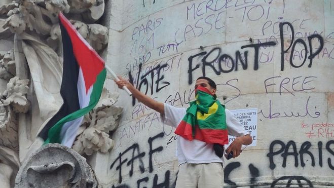 Palestina presente en la campaña del Nuevo Frente Popular. foto Carlos de Uraba