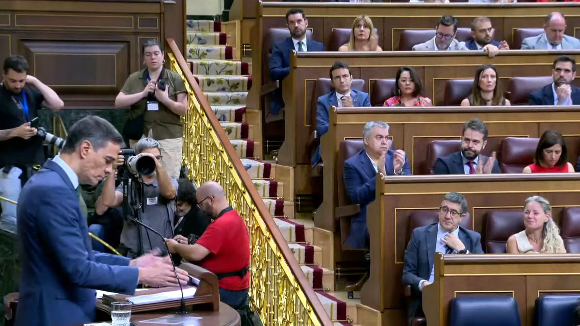 Pedro Sánchez esta mañana en el Congreso durante la presentación del plan de regeneración democrática