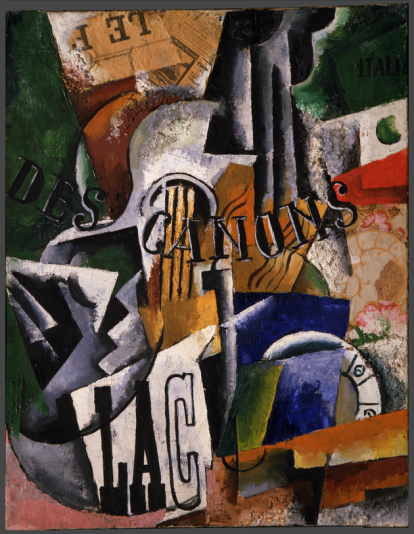 Liubov, Popova. Italiano Still Life Italianskii Natiurmort. 1914. Colaje de aceite, yeso y papel sobre lienzo. State Tretyakov Gallery, Moscú