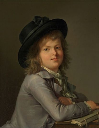 Retrato de un niño, con sombrero negro, apoyado en una cartera por Marie Victoire Lemoine