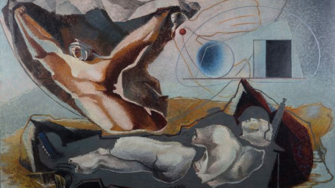 Enrico Prampolini, Metamorfosis del héroe y la nueva Europa (1942; Rovereto, Mart, Museo di arte moderna e contemporanea di Trento e Rovereto, Colección VAF Stiftung)