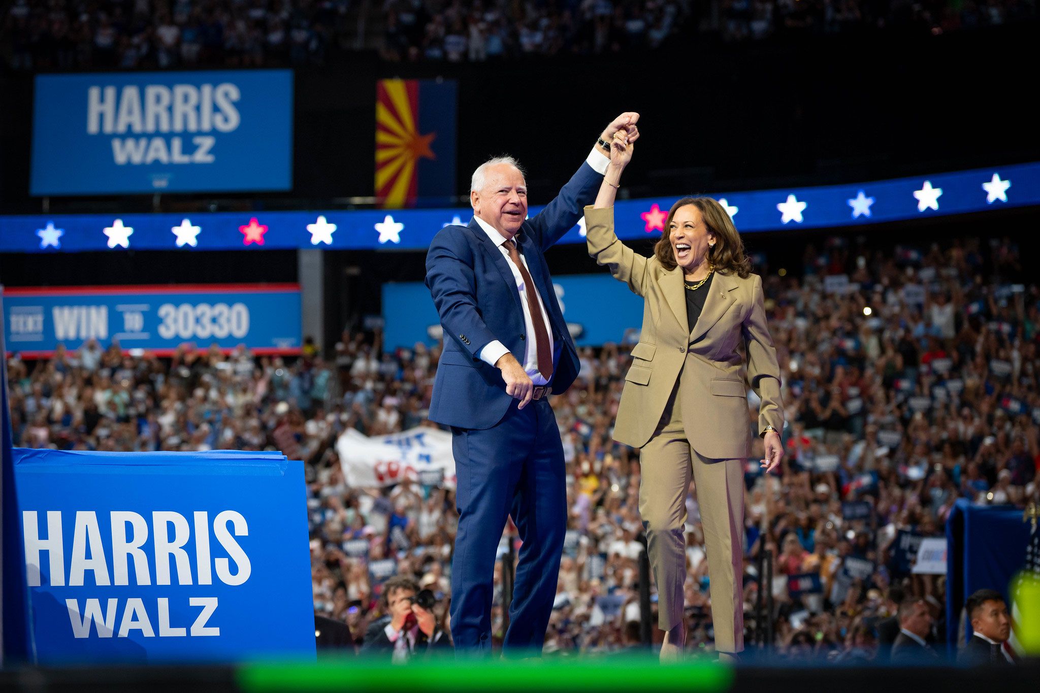 La vicepresidenta Kamala Harris en un mitin de campaña, en el Desert Financial Arena en Glendale, Arizona, el 9 de agosto de 2024. (Eric Elofson/Harris for President)