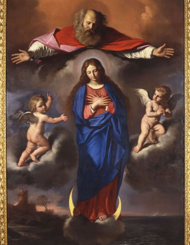 Guercino, Inmaculada Concepción (1656; óleo sobre lienzo, 259 x 180 cm; Ancona, Pinacoteca Civica Francesco Podesti). Por concesión de la Pinacoteca Civica “F. Podesti” Pinacoteca Cívica, Ancona