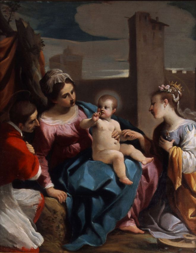 Guercino, Matrimonio místico de Santa Catalina de Alejandría en presencia de San Carlos Borromeo