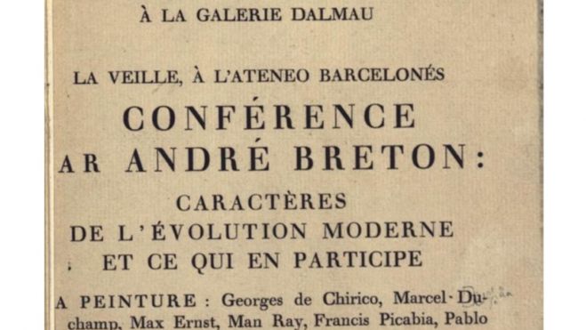 Anuncio de la exposición de Francis Picabia en la galería Dalmau de Barcelona y la conferencia de André Breton en el Ateneo, en noviembre de 1922