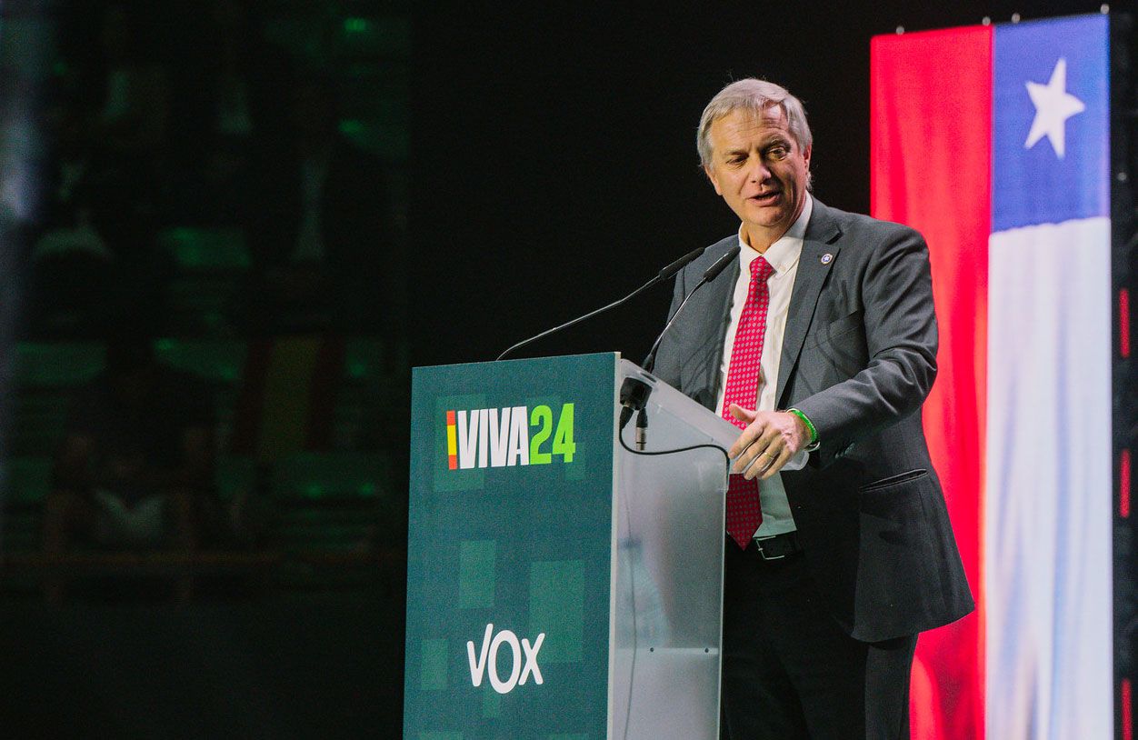 José Antonio Kast, presidente de la Red Política de Valores, durante un acto de Vox el pasado mayo en Madrid, foto Vox