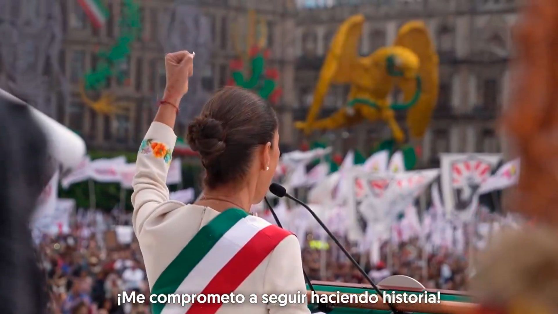 Claudia Sheinbaum da un discurso tras la entrega del bastón de mando, el 1 de octubre en Ciudad de México