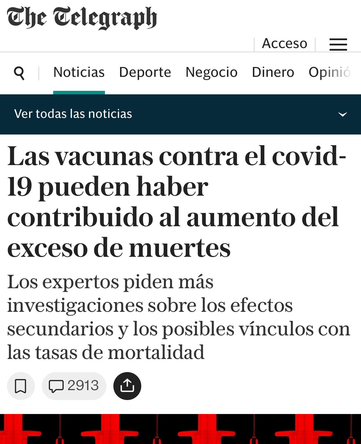 The Telepraph, noticia traducida mediante IA: The Telegraph: "Las vacunas cibtra el covid-19 pueden haber contribuido al aumento del exceso demuertes"