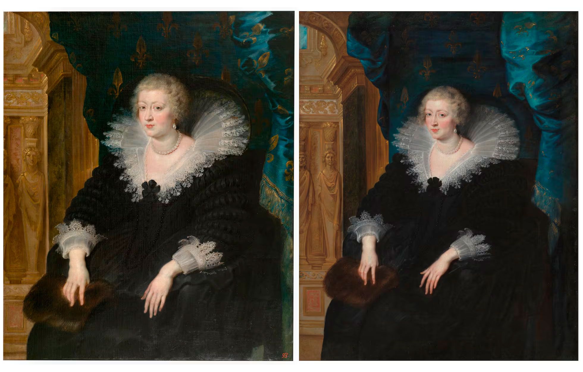 'Ana de Austria, reina de Francia' (1622) de Rubens. Y la pintura homónima realizada por el taller del pintor (1622 25)