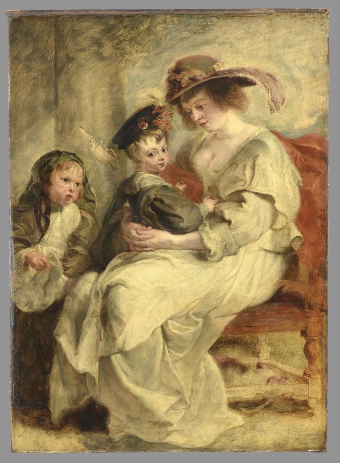 Hélène Fourment con sus hijos Clara Johanna y Frans Pedro Pablo Rubens Óleo sobre tabla h. 1636 París, Musée du Louvre, Département des Peintures