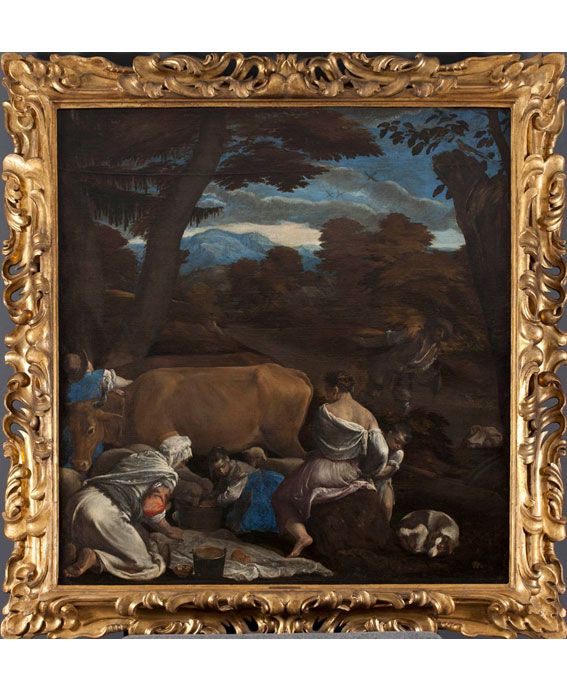 Jacopo Bassano La parábola del sembrador, hacia 1560 Óleo sobre lienzoMarco: toscano de hacia 1650-1700; madera tallada y dorada