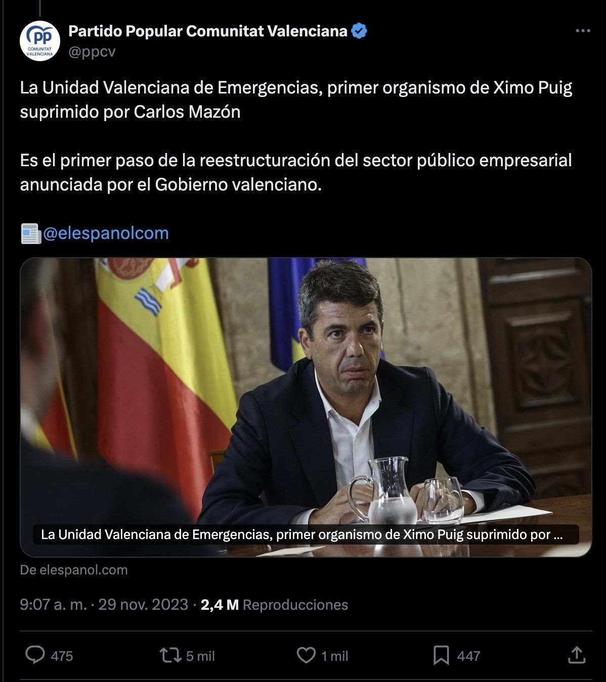 Hace justo un año anunciaban ORGULLOSOS el cierre de la Unidad Valenciana de Emergencias. Hoy todos pagan su irresponsabilidad de entonces. Dimisiones ya.