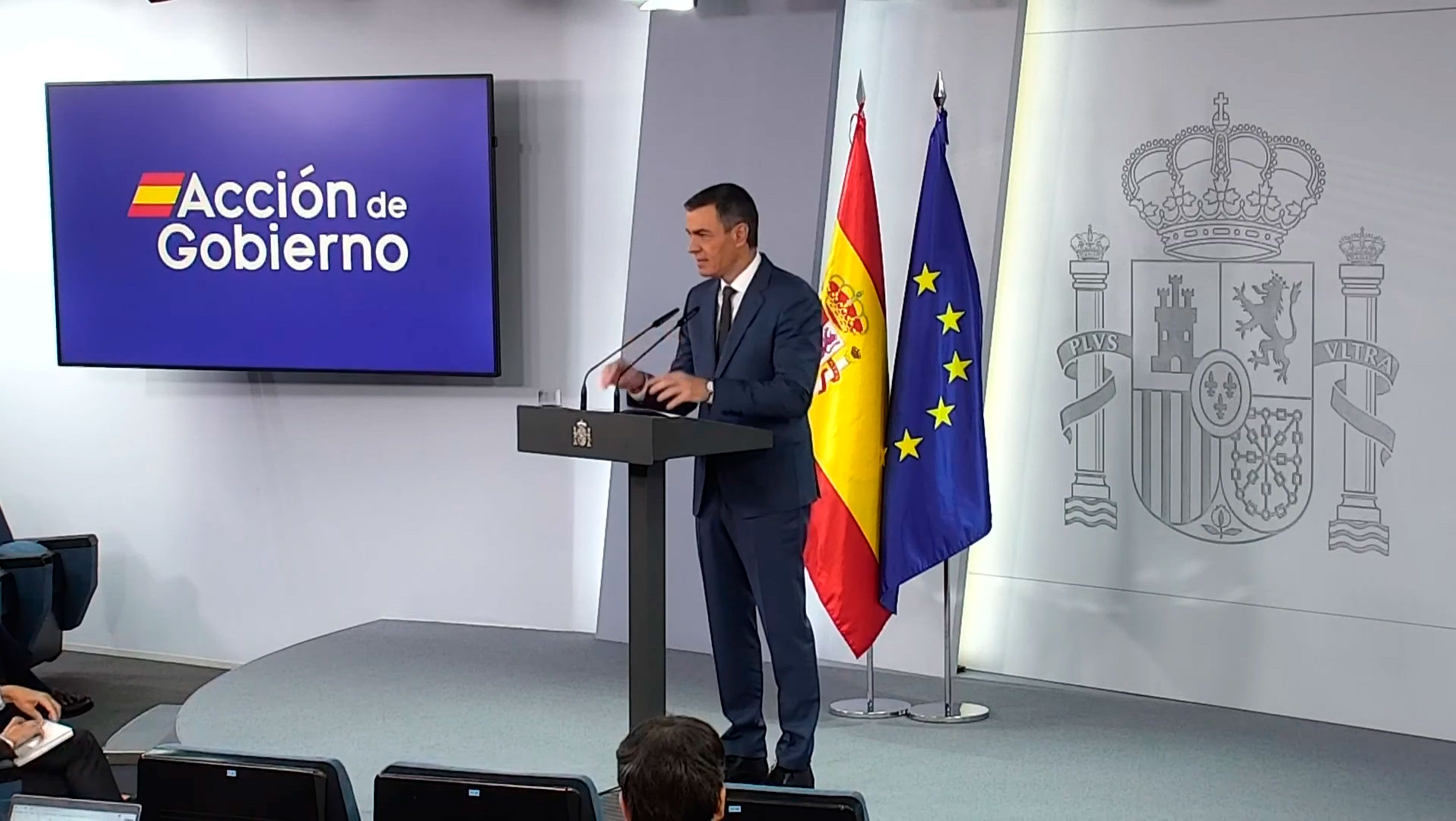 El presidente del Gobierno, Pedro Sánchez, este martes durante su comparecencia en La Moncloa, en Madrid