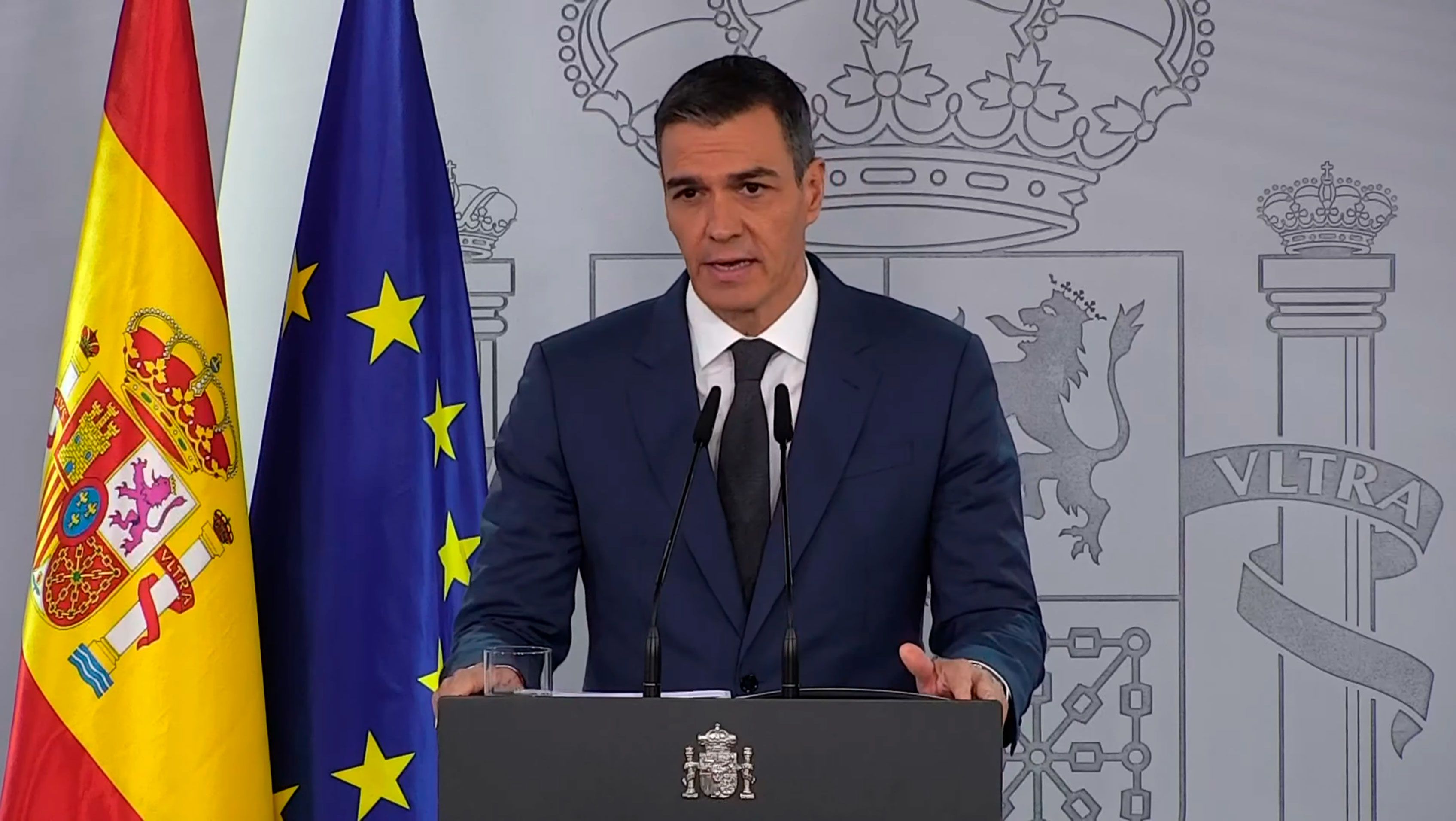 El presidente del Gobierno, Pedro Sánchez, este martes durante su comparecencia en La Moncloa, en Madrid