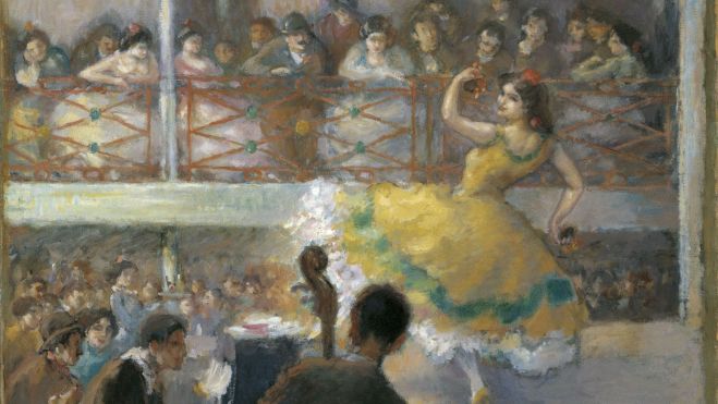 Ricard Canals. 'Ball flamenc' (1902-1904). Óleo sobre lienzo. 61,5 × 74,5 cm. Colección Carmen Thyssen Bornemisza en préstamo gratuito al Museo Carmen Thyssen Málaga.