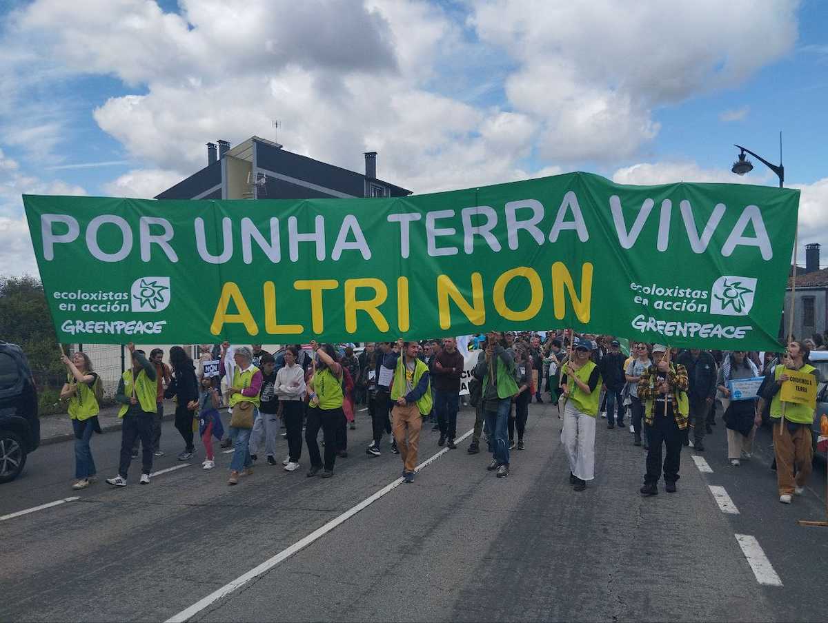 Manifestación en Palas de Rei de dos de las cincuenta organizaciones contrarias al proyecto de celulosa de Altri. | Foto: Ecologistas en Acción