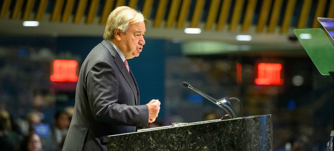 El Secretario General António Guterres interviene en la Cumbre del Futuro en la Sede de las Naciones Unidas. | Foto: ONU/Loey Felipe