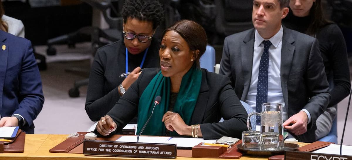 Edem Wosornu, de CHA, interviene en la reunión del Consejo de Seguridad sobre la protección de civiles en conflictos armados en medio de la crisis que vive Sudán. | Foto: ONU/Loey Felipe