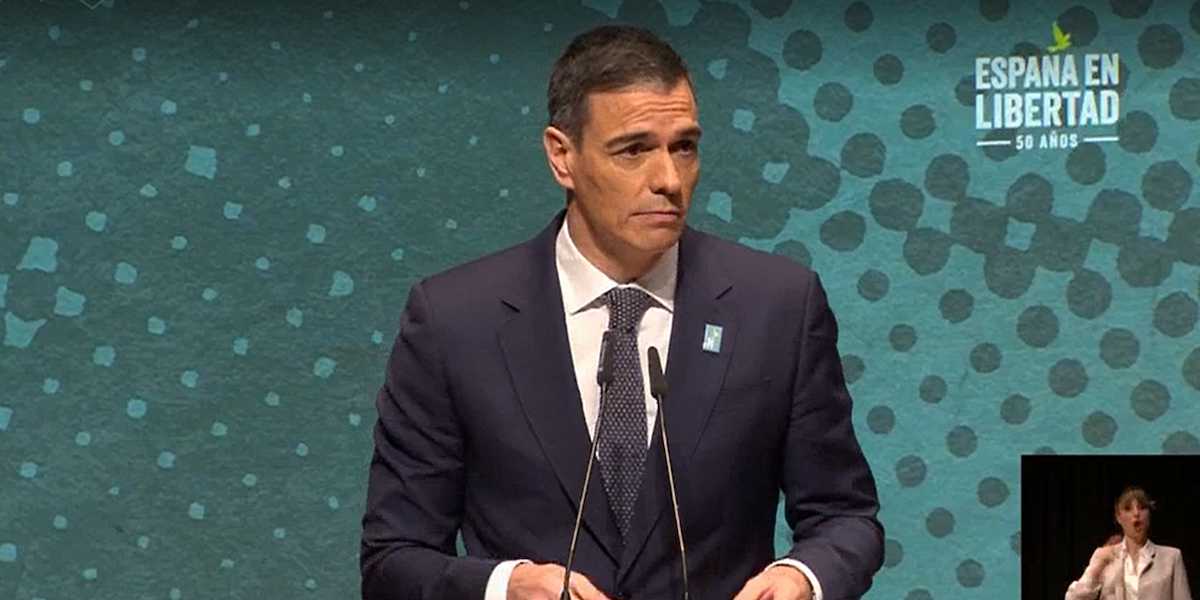 Pedro Sánchez en lo actos de inauguración por los 50 años de la muerte de Franco.