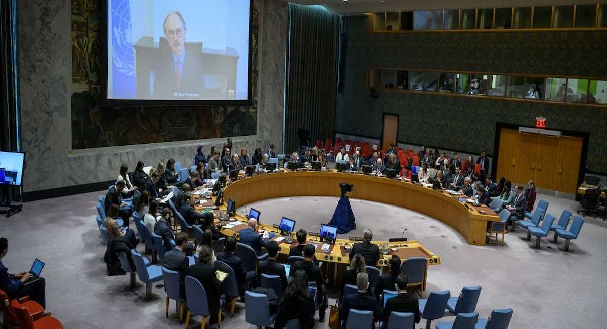 El enviado especial de la ONU para Siria, Geir Pedersen, informa por videoconferencia al Consejo de Seguridad. | Foto: ONU/Loey Felipe