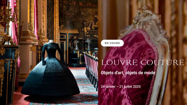 Vista de sala con un vestido de Balenciaga. Fotografía de Nicolas Matheus, Museo del Louvre.