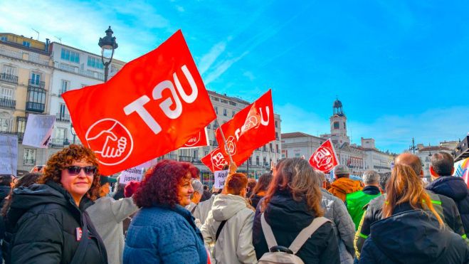 La secretaria general de UGT Madrid, Susana Huertas. en la manifestación por el derecho a una vivienda digna en Madrid, foto Agustín Millán