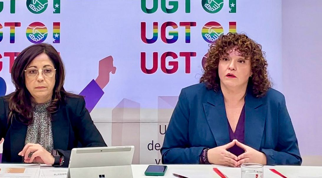 La secretaria general de UGT Madrid, Susana Huertas Moya, y la secretaria de Igualdad del sindicato, Sonia Álvarez Enríquez, han presentado este martes el “Informe de Brecha Salarial en la Comunidad de Madrid”,