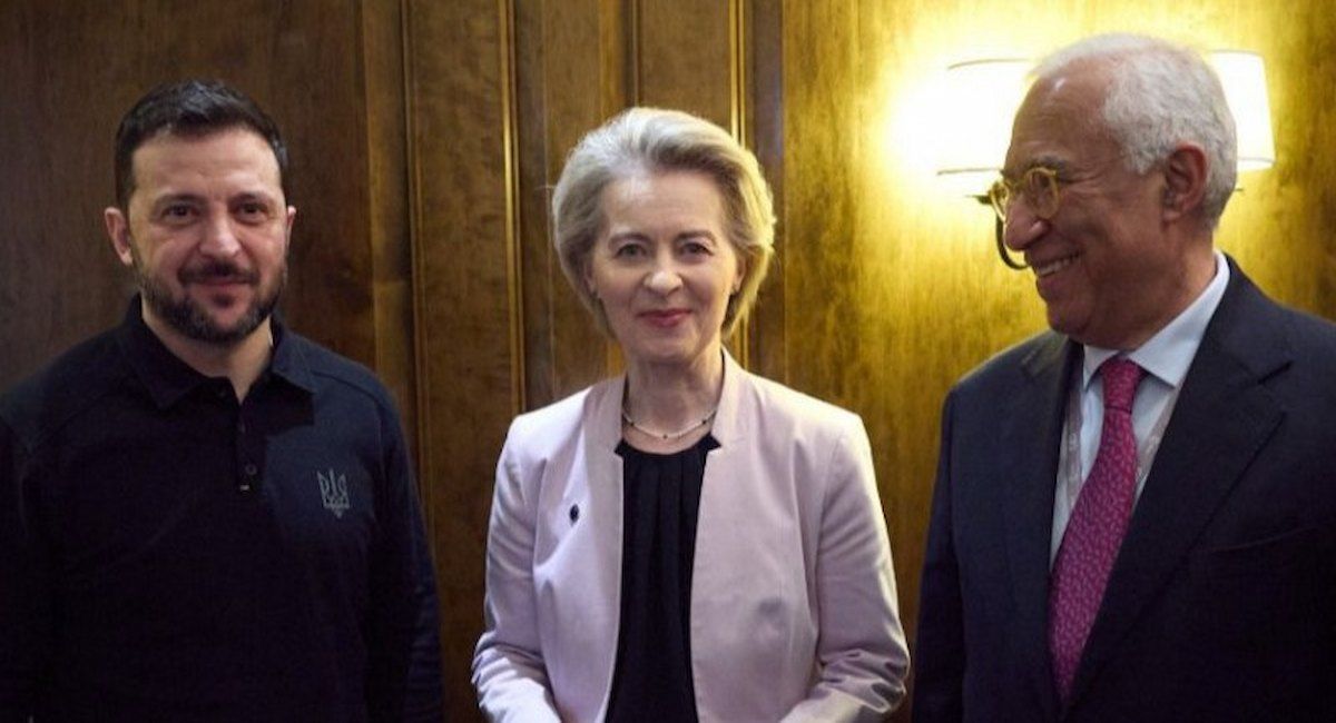 Ursula von der Leyen junto a Zelenski y Antonio Costa