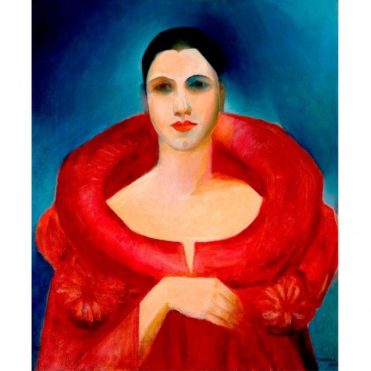 Tarsila do Amaral Autorretrato [Auto-retrato (Manteau rouge)], 1923 Óleo sobre lienzo 73 × 60,5 cm Museu Nacional de Belas Artes / Ibram, Río de Janeiro © Tarsila do Amaral Licenciamento e Empreendimentos S.A. Foto: © Museu Nacional de Belas Artes/Ibram, Rio de Janeiro / Jaime Acioli