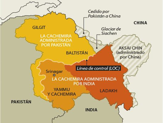 Fuente: BBC y CIDOB.  La India cierra una serie de lugares turísticos en Cachemira tras análisis de seguridad