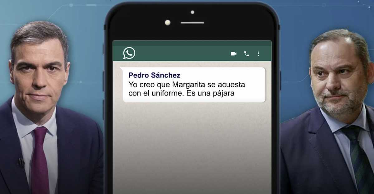 Mensaje intercambiado entre Sánchez y Ábalos. Imagen: TVE.