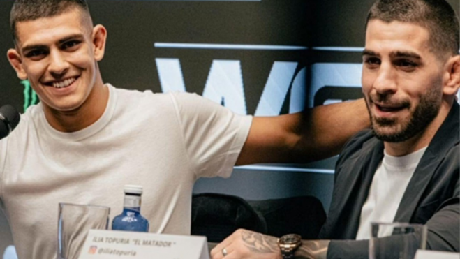 Yaman el diamante,futuriblecampeón del mundo y candidato al fichajepor la MMA, disputará el campeonato de España el 7 de Junio en Madrid.En rueda de prensa con el campeón Ilia Topuria. Foto WOW Yaman el diamante,futuriblecampeón del mundo y candidato al fichajepor la MMA, disputará el campeonato de España el 7 de Junio en Madrid.En rueda de prensa con el campeón Ilia Topuria. Foto WOW