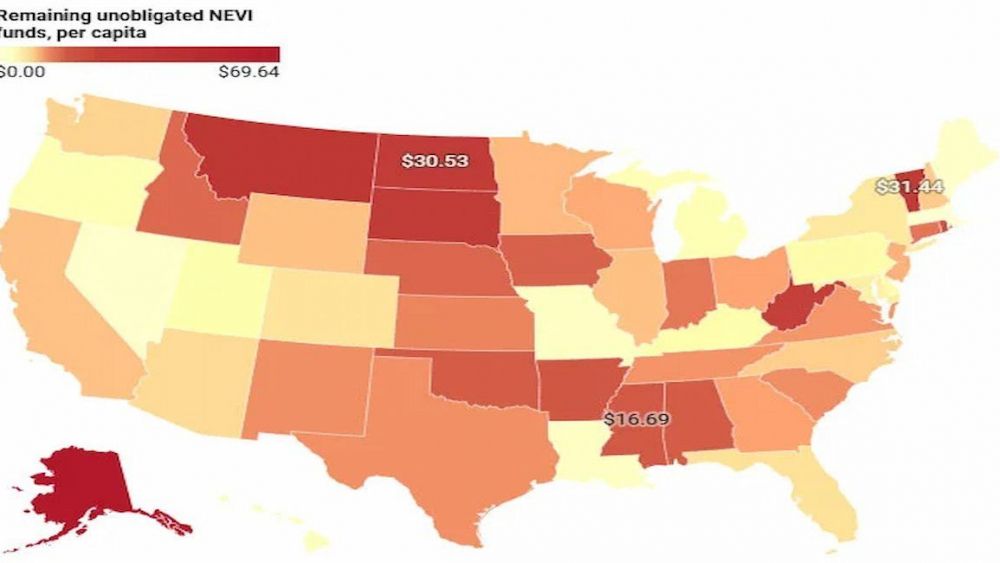 Los estados rurales y del medio oeste podrían tener más fondos que perder, por persona, si se cancelan los fondos NEVI. Los estados rurales y del medio oeste podrían tener más fondos que perder, por persona, si se cancelan los fondos NEVI.