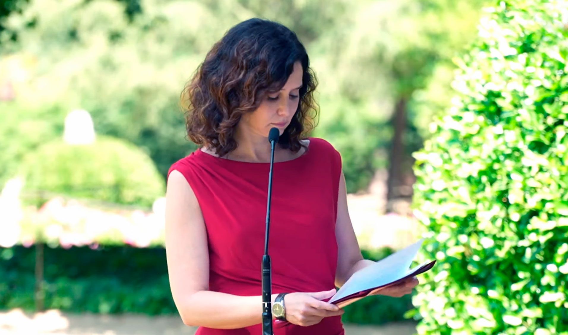 Isabel Díaz Ayuso, durante su comparecencia tras la Conferencia de Presidentes, este viernes en Barcelona