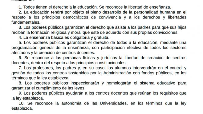 artículo 27 de la Constitución Española artículo 27 de la Constitución Española