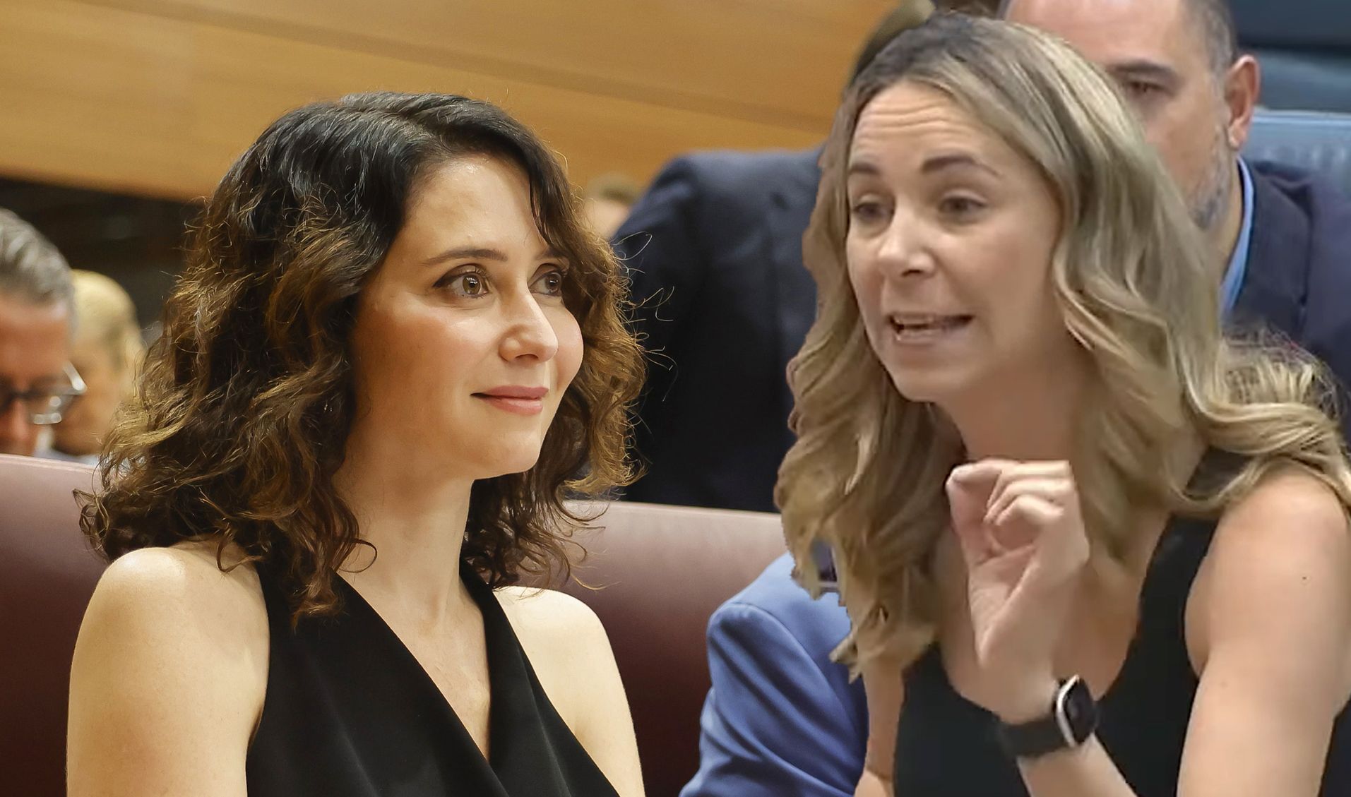 Isabel Díaz Ayuso y Mar Espinar en la sesión de control esta mañana en la Asamblea de Madrid