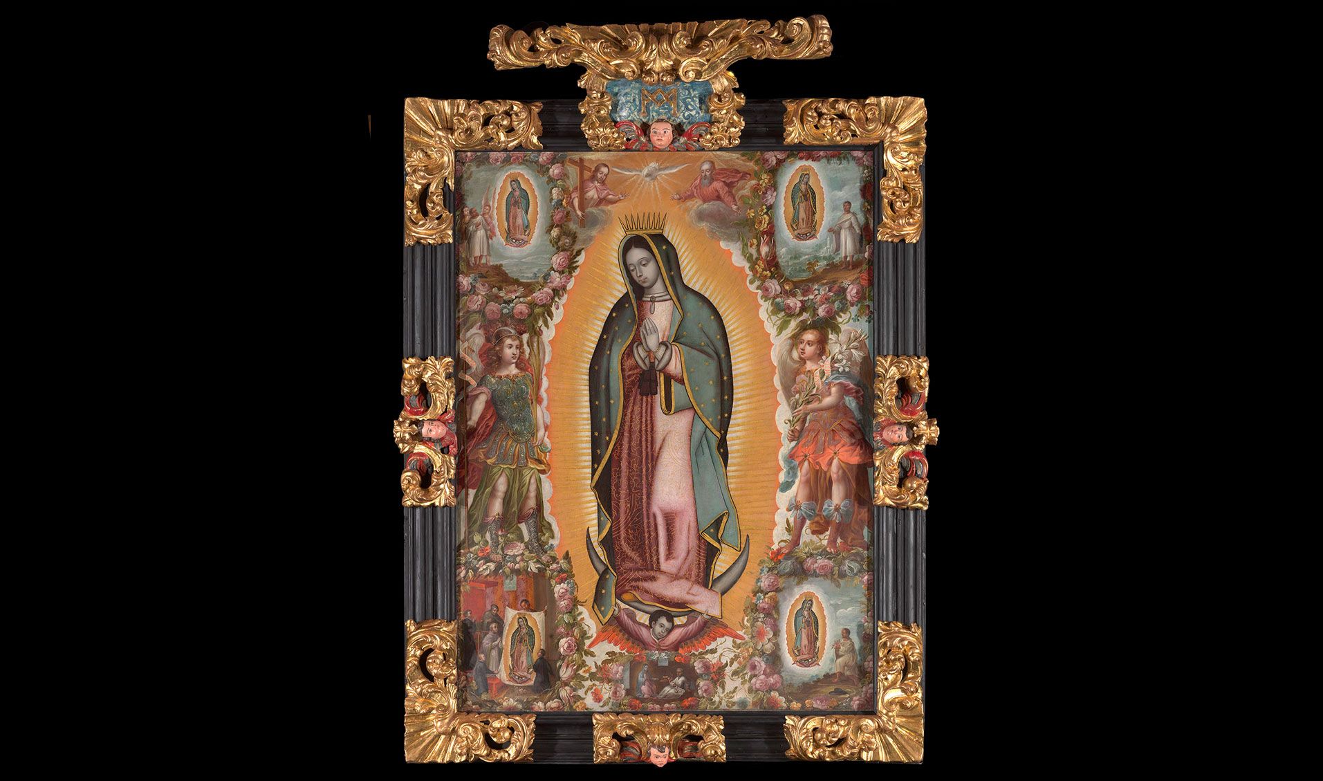 Virgen de Guadalupe con las cinco apariciones y los arcángeles Miguel y Gabriel Atribuido a Juan Correa (h. 1646 1716) h. 1700 16 Óleo sobre lienzoVillalón de Campos (Valladolid), parroquia de san Miguel Arcángel Virgen de Guadalupe con las cinco apariciones y los arcángeles Miguel y Gabriel Atribuido a Juan Correa (h. 1646 1716) h. 1700 16 Óleo sobre lienzoVillalón de Campos (Valladolid), parroquia de san Miguel Arcángel