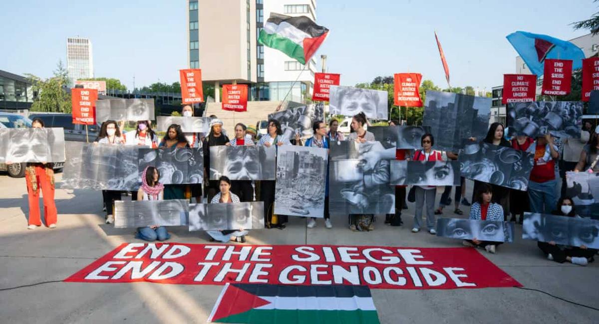 Las organizaciones sociales muestran en la cumbre de Bonn su rechazo al genocidio en Gaza.