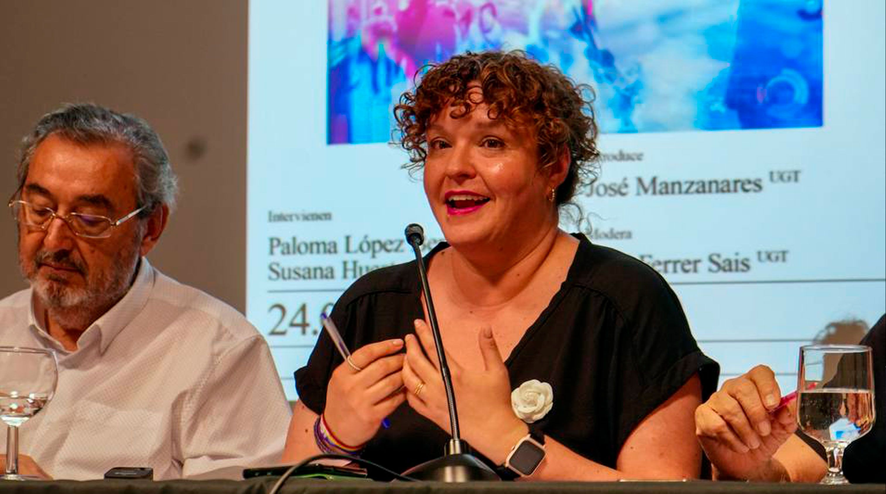 Susana Huertas Moya, secretaria general de UGT Madrid, junto a Toni Ferrer, foto Agustín Millán