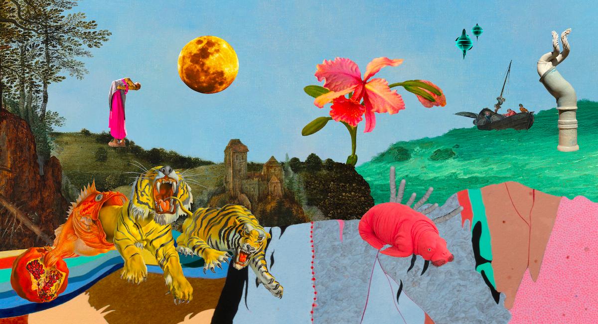 Imagen con obras de Jan Brueghel el Viejo, Salvador Dalí, Elmgreen & Dragset, Martin Johnson Heade, Carsten Höller, Regina de Miguel, Diana Policarpo, Jessi Reaves, Roelandt Savery, Akeem Smith, Susanne M. Winterling e Inês Zenha que podrán verse en Terrafilia. Diseño: TOT Studio.