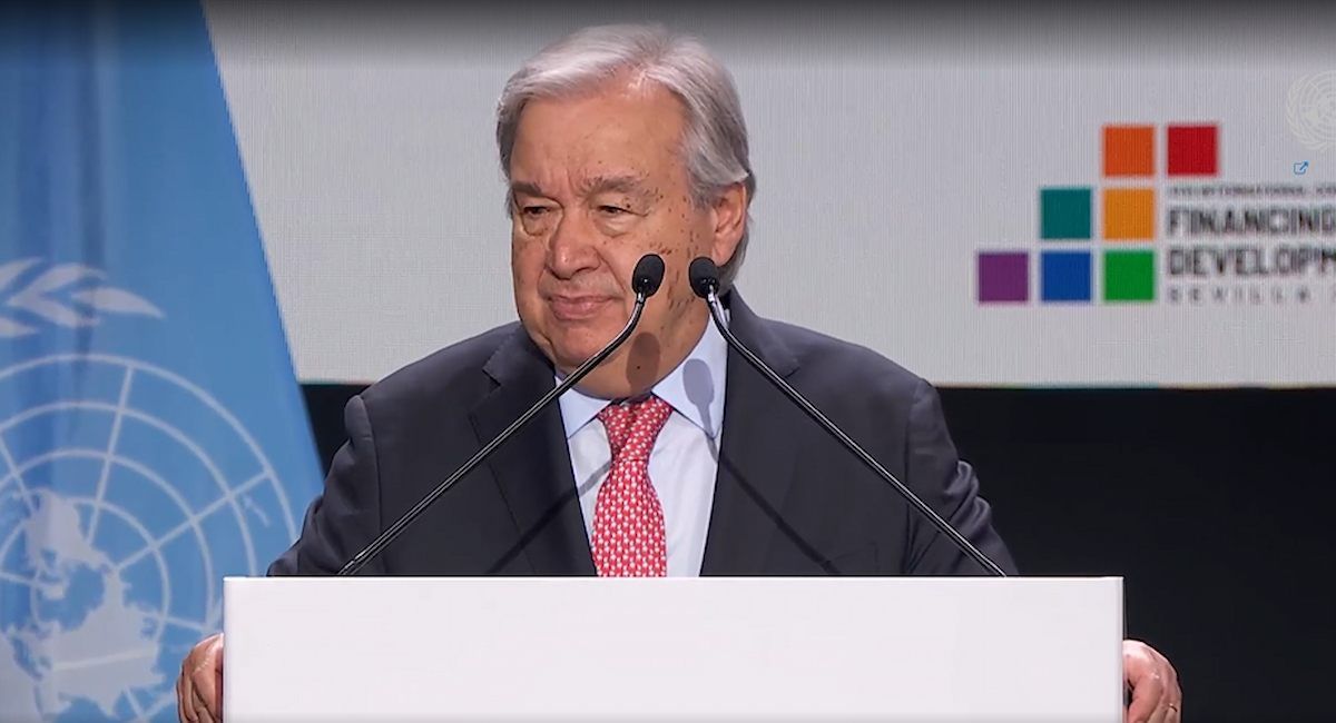 El Secretario General de la ONU, António Guterres, durante su intervención en Sevilla. |Foto: ONU