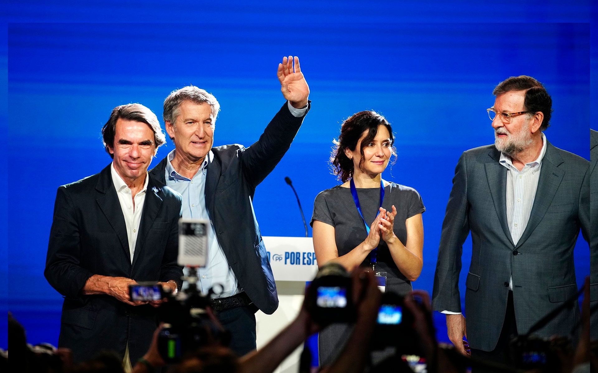 Aznar, Feijóo, Ayuso y Rajoy en la clausura del Congreso nacional del PP este domingo, foto PP