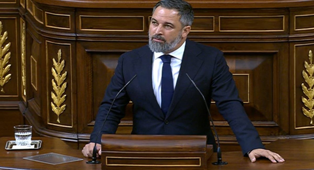El líder de la ultraderecha muy exaltado durante su intervención en el Congreso de los Diputados.