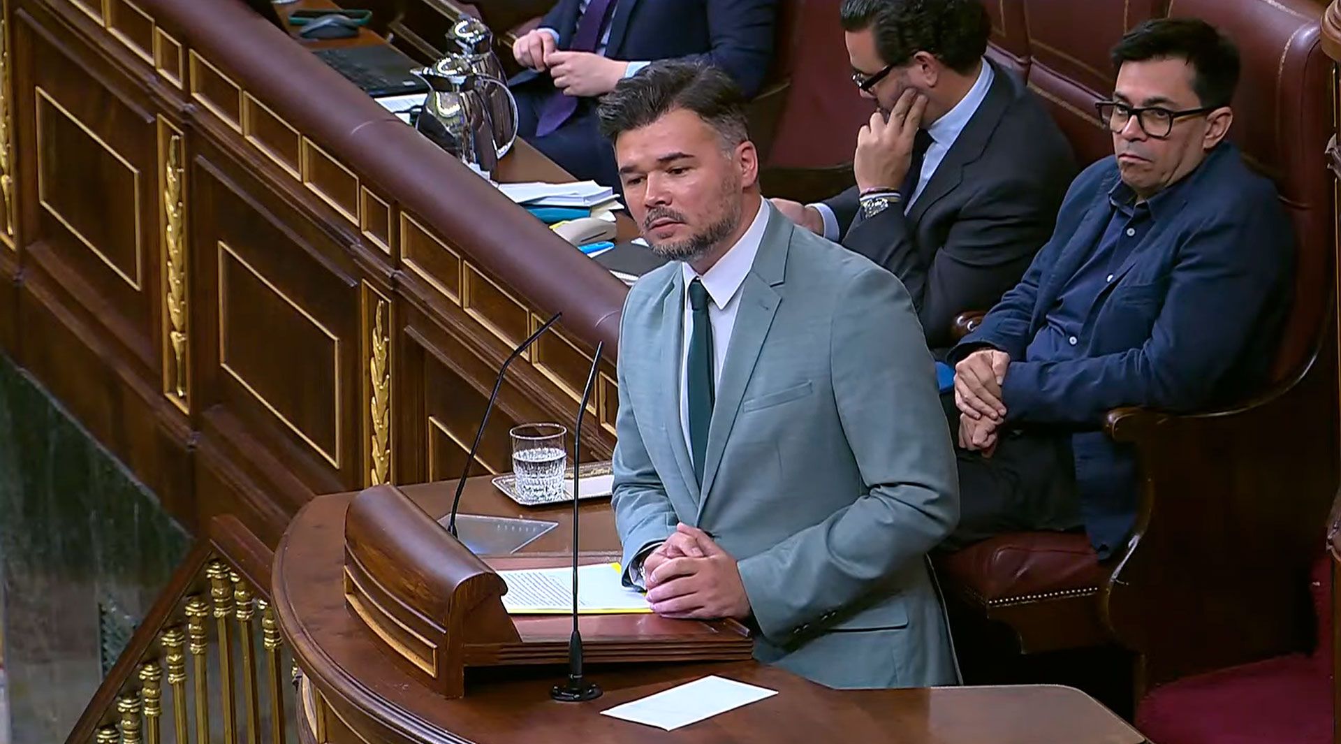Rufián durante su intervención en el Congreso de los Diputados, donde reclamó un giro social a la izquierda.
