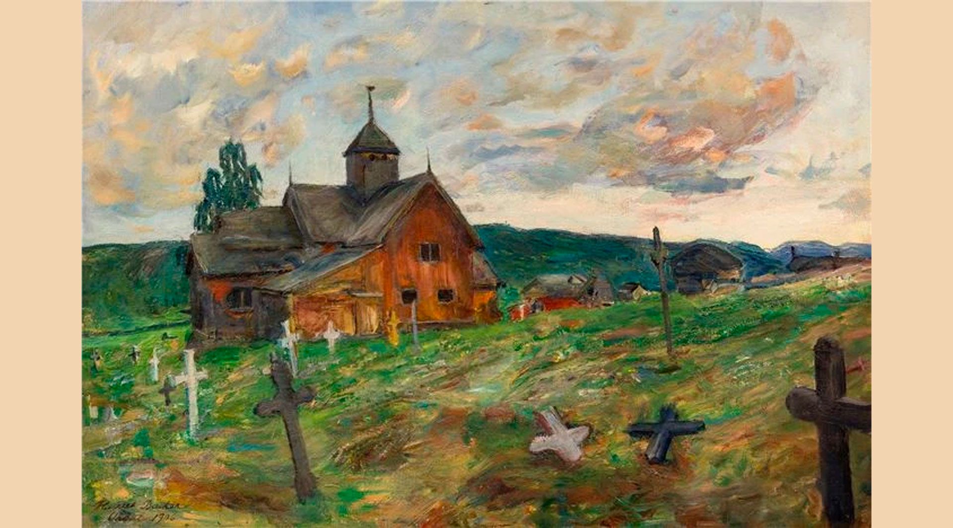 Harriet Backer, Uvdal Stave Church and Churchyard, 1906