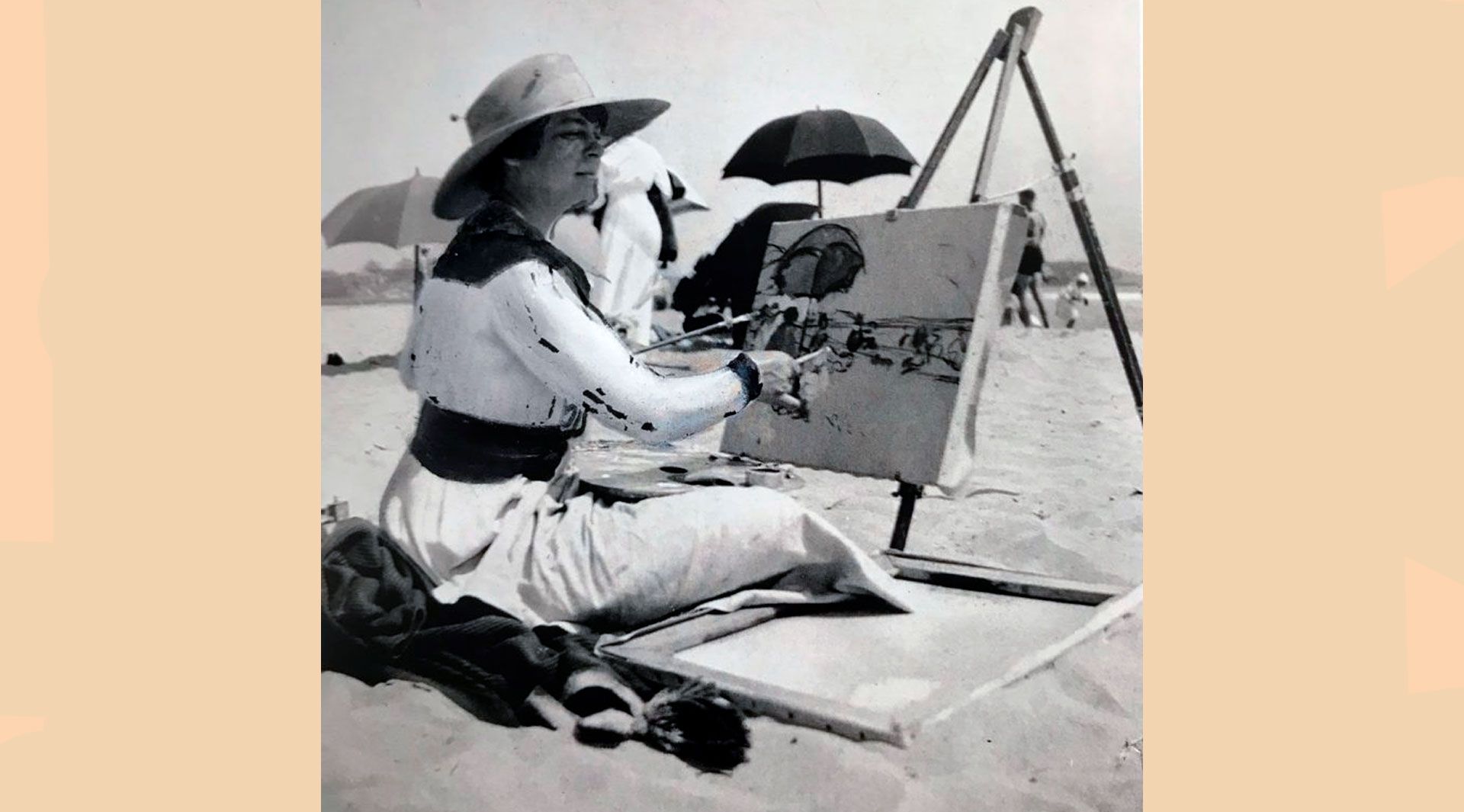 Jane Peterson pintando en la playa