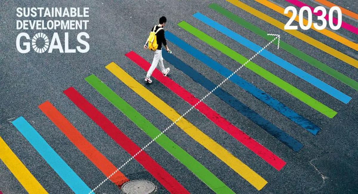 Los colores de los Objetivos de Desarrollo Sostenible en un cruce peatonal. | Foto: PNUD