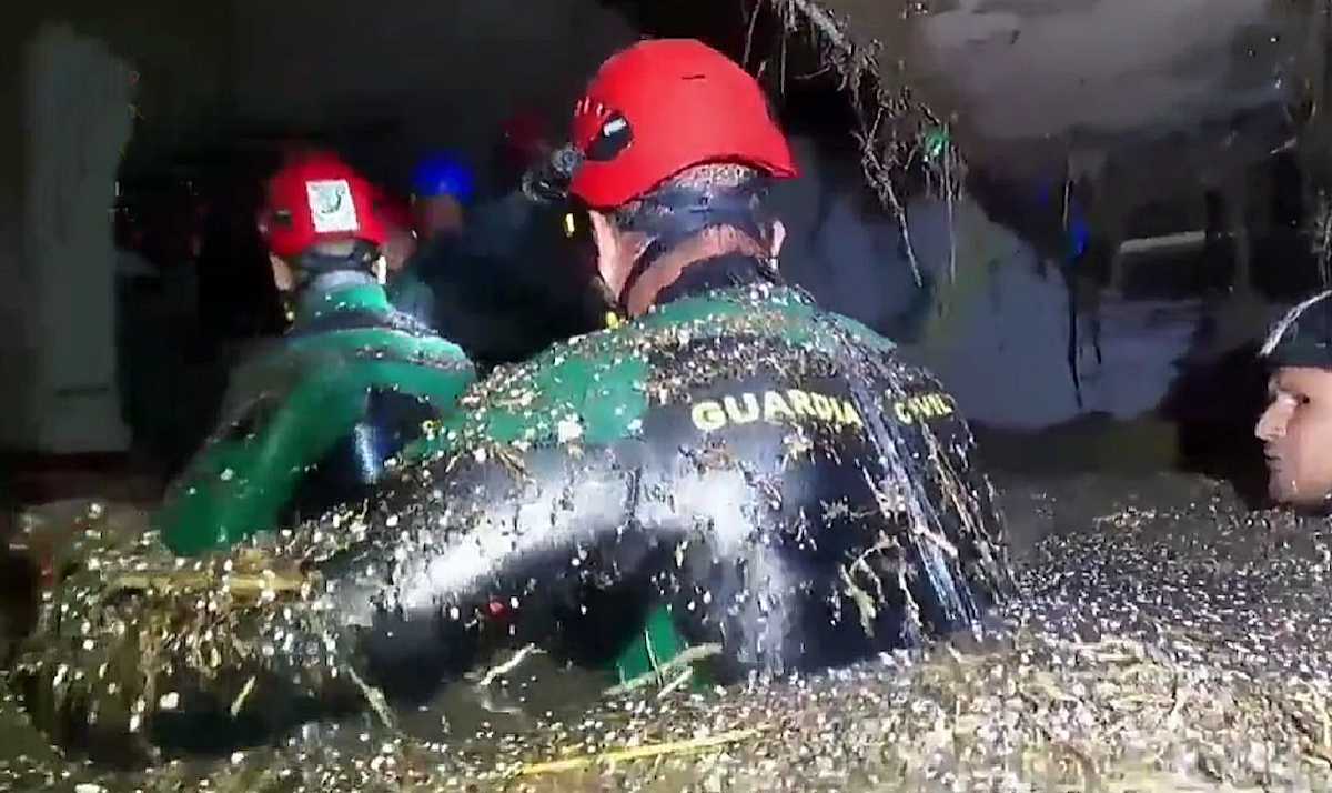 Agentes de la Guardia Civil, a la que pertenece la UCO, buscan desaparecidos en un garaje tras la dana