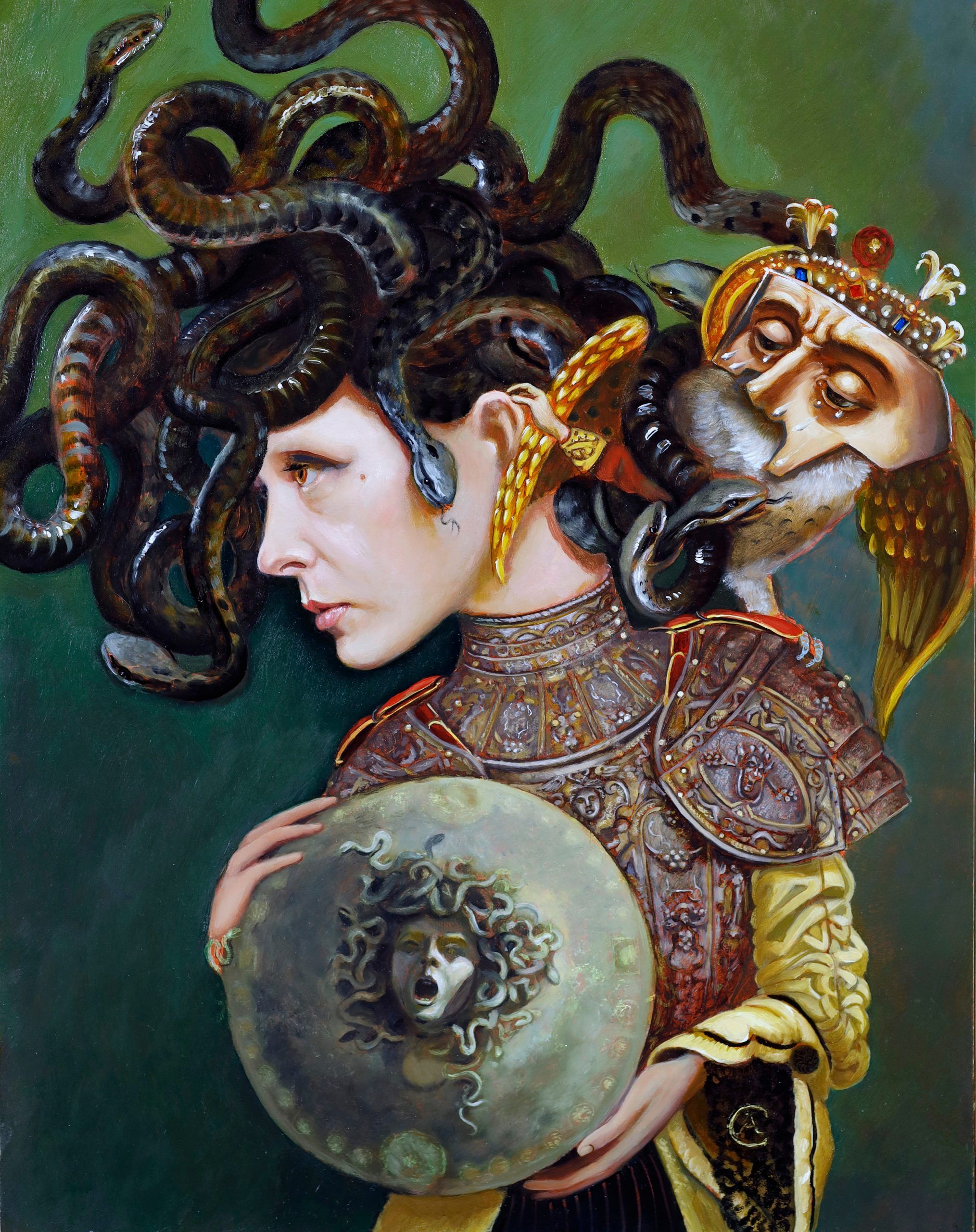 Carrie Ann BaadeSelf Portrait as Medusa as Athena 14x11 2022.