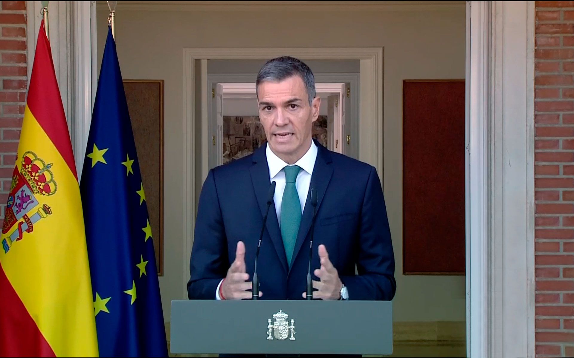 El presidente del Gobierno realiza una declaración institucional desde el Palacio de La Moncloa para anunciar la adopción de nuevas medidas contra el genocidio en Gaza.